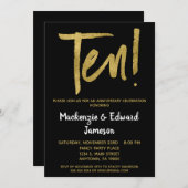 Black Gold Script 10th Anniversary Invitation (Devant / Derrière)