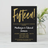 Black Gold Script 15e Jubileum-uitnodiging Kaart (Staand voorkant)