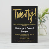 Black Gold Script 20th Anniversary Invitation (Debout devant)