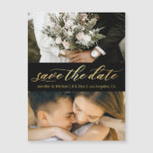 black gold script 2 photos save the date magnet (Devant)