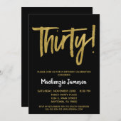 Black Gold Script 30th Birthday Party Invitation Kaart (Voorkant / Achterkant)