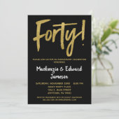 Black Gold Script 40th Anniversary Invitation (Debout devant)