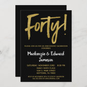 Black Gold Script 40th Anniversary Invitation (Devant / Derrière)