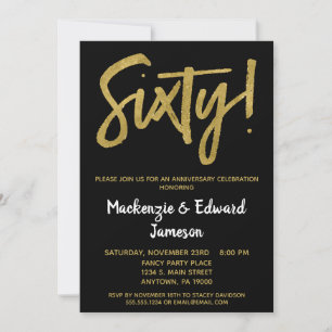 Black Gold Script 60e anniversaire Invitation