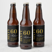 Black & Gold Script 60th Birthday Cocktail Party Bier Etiket (Flessen)