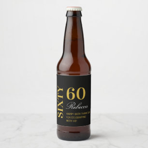 Black & Gold Script 60th Birthday Cocktail Party Bier Etiket