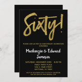 Black Gold Script 60th Jubileum-uitnodiging Kaart (Voorkant / Achterkant)