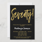 Black Gold Script 70th Birthday Party Invitation (Devant)