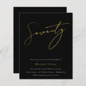 Black & Gold Script Budget 70th Birthday Invite (Voorkant / Achterkant)