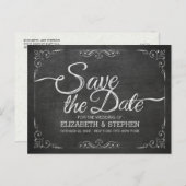 Black Gold Script Chalkboard Weddenschap Save the  Aankondigingskaart (Voorkant / Achterkant)