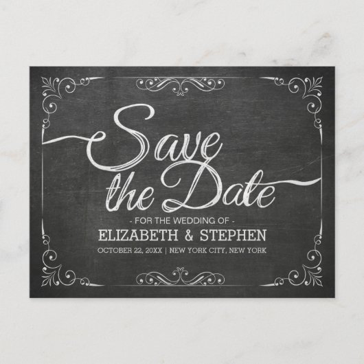 Black Gold Script Chalkboard Weddenschap Save the  Aankondigingskaart (Voorkant)