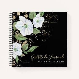 Black Gold Script Floral Waterverf Chic Gratitude Notitieboek