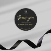 Black Gold Script Grand Opening Logo Bedankt Ronde Sticker