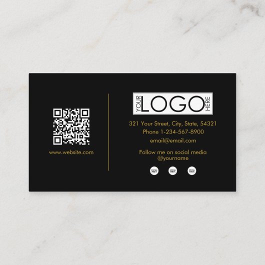 Black Gold Script Kalligrafie Handtekening QR-code Visitekaartje (Achterkant)