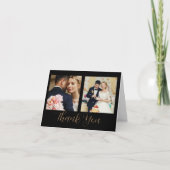 Black Gold Script Style 3 foto bedankt kaarten (Voorkant)