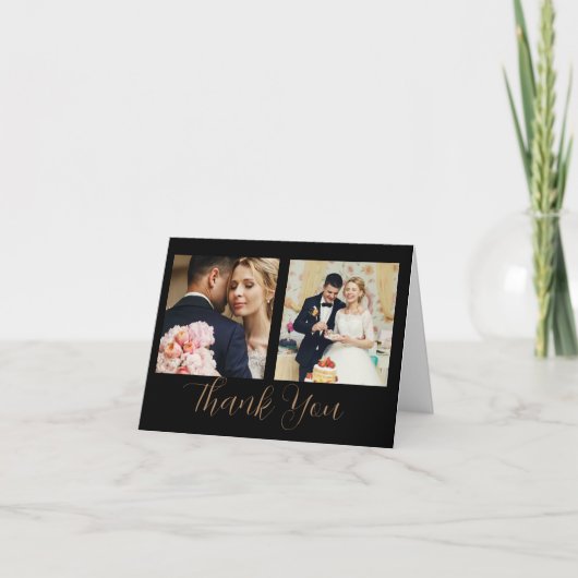 Black Gold Script Style 3 photo carte de remerciem (Devant)