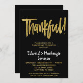 Black Gold Script Thanksgiving-uitnodiging Kaart (Voorkant / Achterkant)