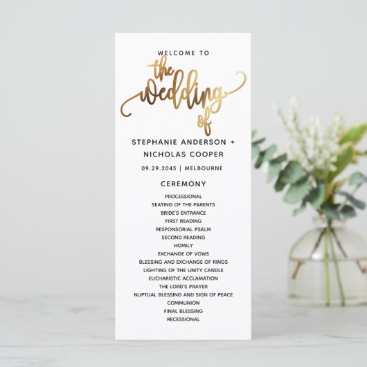 Black Gold Script Typographie Programme de mariage (Debout devant)