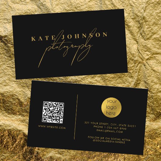Black Gold Signature Script QR Code Social Media Visitekaartje