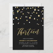 Black & Gold Simple 13th Teen Birthday Party Kaart (Voorkant)
