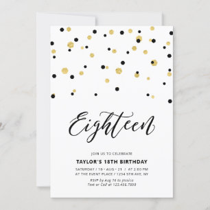 Black & Gold Simple 18th Teen Birthday Party Kaart