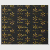 Black Gold Snowflake Add Name Merry Kerstry Cadeaupapier (Vlak)