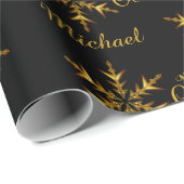 Black Gold Snowflake Add Name Merry Kerstry Cadeaupapier (Rol Hoek)
