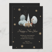 Black Gold Snowflake Rendier Happy New Year Kaart (Voorkant / Achterkant)