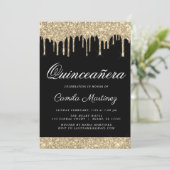 Black Gold Sparkle Glitter Quinceañera Viering Kaart (Staand voorkant)