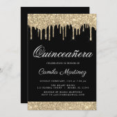 Black Gold Sparkle Glitter Quinceañera Viering Kaart (Voorkant / Achterkant)
