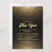 Black Gold Sparkle New Year Party Invitation (Devant)
