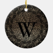 Black Gold Sparkle Snowflake Monogram Winter Keramisch Ornament (Achterkant)