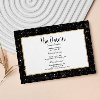 Black gold sparkly glitter confetti Details Card Informatiekaartje