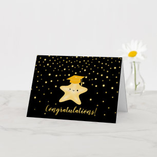 Black & Gold Star-Afstuderen gefeliciteerd Folie Wenskaart