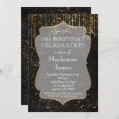 Black Gold Star Bling Anniversaire Fête Invitation (Devant / Derrière)