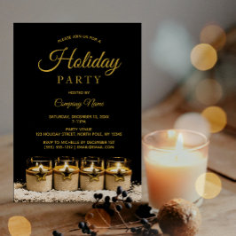 Black Gold Star Candle Corporate Holiday Party Kaart