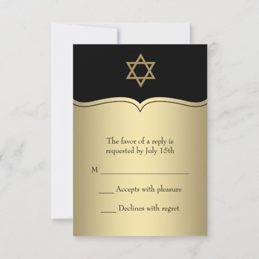 Black Gold Star de David Bar Mitzvah RSVP (Dos)