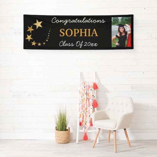 Black Gold Star Photo-Afstuderen klasse 2021 Spandoek (Insitu)