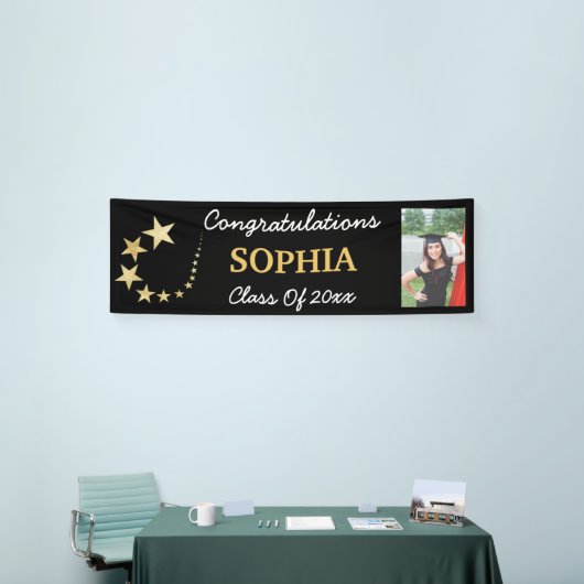 Black Gold Star Photo-Afstuderen klasse 2021 Spandoek (Beurs)