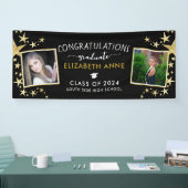 Black & Gold Stars Foto Afstuderen Spandoek (Beurs)