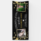 Black & Gold Stars Foto Afstuderen Spandoek (Verticaal)