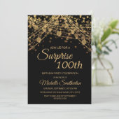 Black Gold String Lights Surprise 100th Birthday Kaart (Staand voorkant)