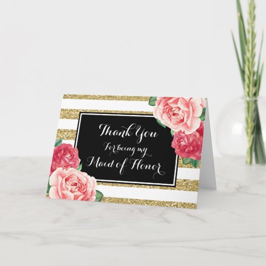 Black Gold Stripe rose Floral Merci Maid of Honor (Devant)