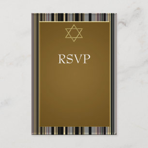 Black Gold Stripe Star van David Bar Mitzvah RSV RSVP Kaartje