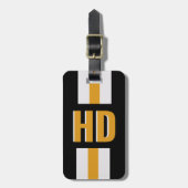 Black & gold striped Shadow Monogram Vacation Bagagelabel (Voorkant verticaal)