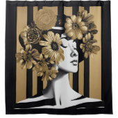 Black Gold Stripes Femme Fleurs Douche Rideau (Devant)