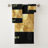 Black Gold Stripes Live Laugh Love Bad Handdoek (Insitu)