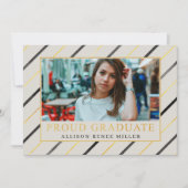 Black Gold Stripes Modern Elegant Photo Afstuderen Kaart (Voorkant)