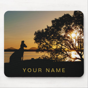 Black & Gold Sunset Kangaroo Tree Silhouette Muismat