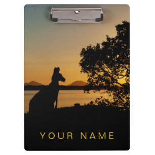 Black & Gold Sunset Silhouette Kangaroo Australië Klembord